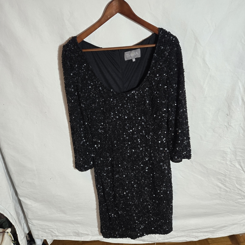 Theia Midnight Sparkle Long Sleeve Dress